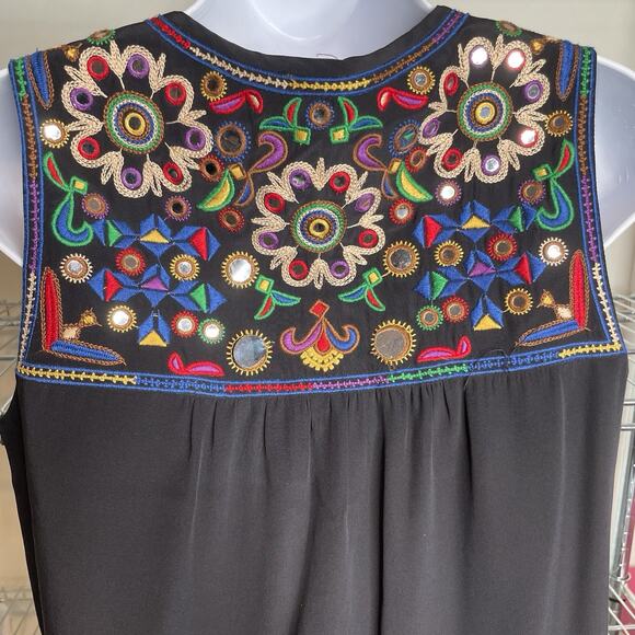 Tibi Women's Black‎ Embroidered Sleeveless Silk Dress Size 4 Aztec Boho Party - Picture 11 of 14